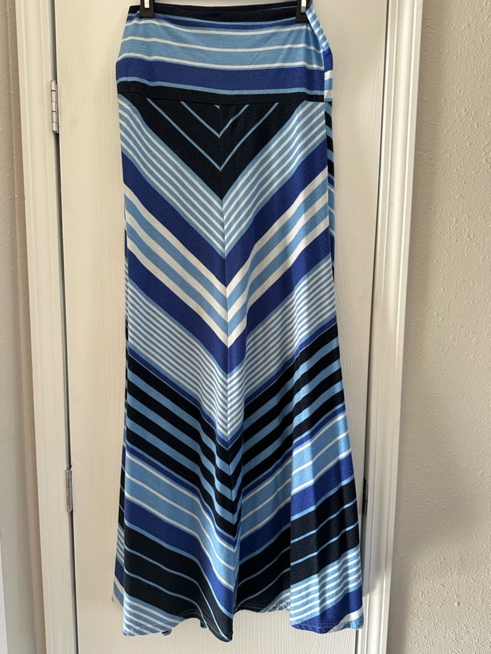 Striped Blue Chevron Maxi Skirt - Women's